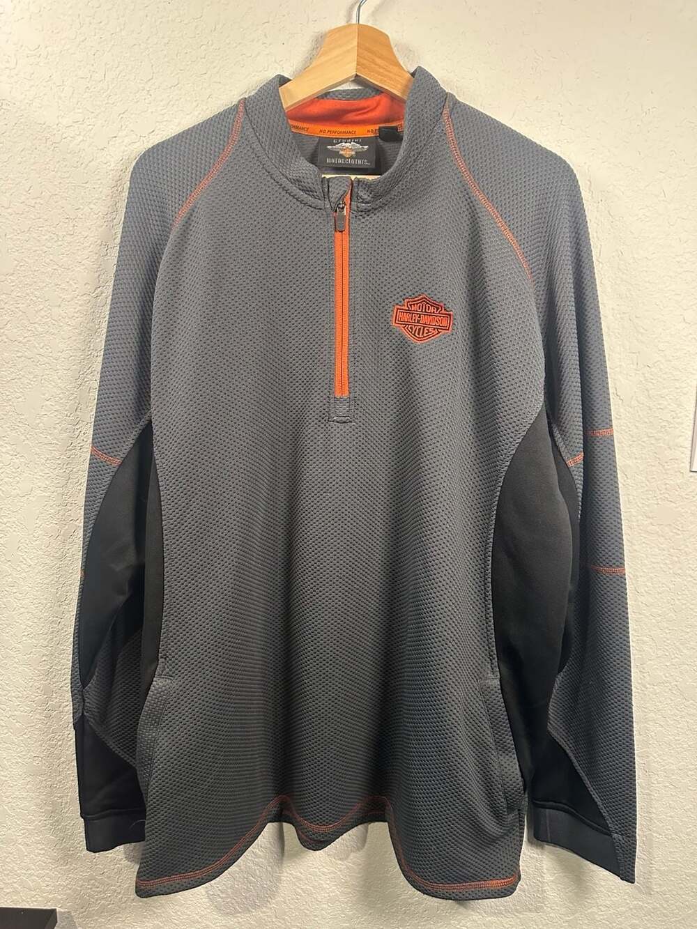 Harley-Davidson H-D Performance 1/4 Zip Pullover Gray Orange Men's XL